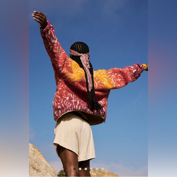 Free People Movement Hit the Slopes Printed Fleece Jacket in Marigold Combo NWT - Picture 2 of 6